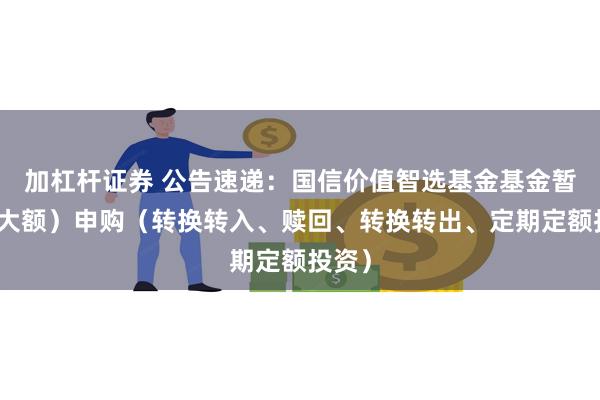 加杠杆证券 公告速递：国信价值智选基金基金暂停（大额）申购（转换转入、赎回、转换转出、定期定额投资）